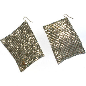 Vintage Pierced Earrings Liquid Gold Tone Mesh Fluid Look Dangle & Drop Disco